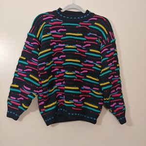 Vintage IVY Sweater Black Green Pink Size Medium